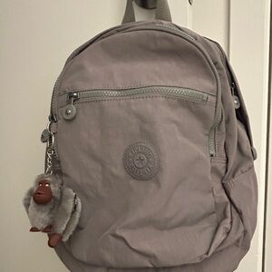 Kipling Light Gray Backpack with Monkey Charm